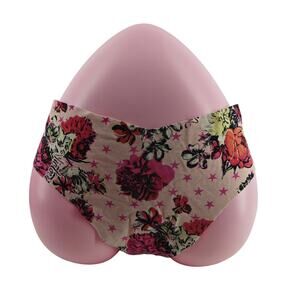 Victoria Secret No Show Thong Panty Pop Art Floral Stars Womens Large